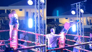 Un peleador ruso se electrocuta con una torre eléctrica tras ganar su combate: da pánico verlo 